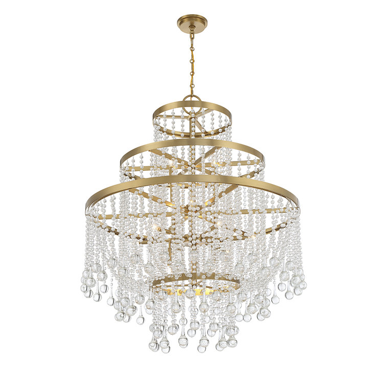 Luna Warm Brass 15-Light Tiered Crystal Chandelier
