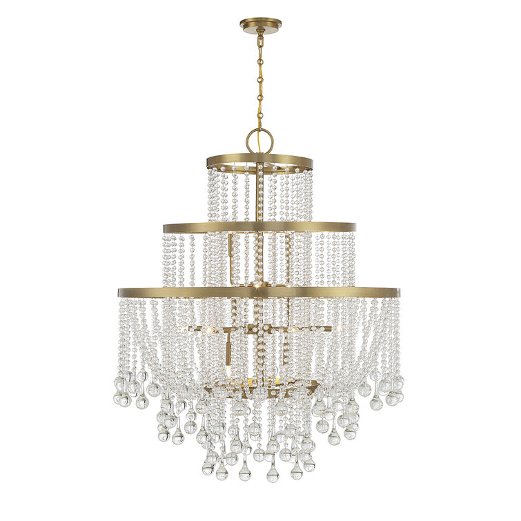 Luna Warm Brass 15-Light Tiered Crystal Chandelier