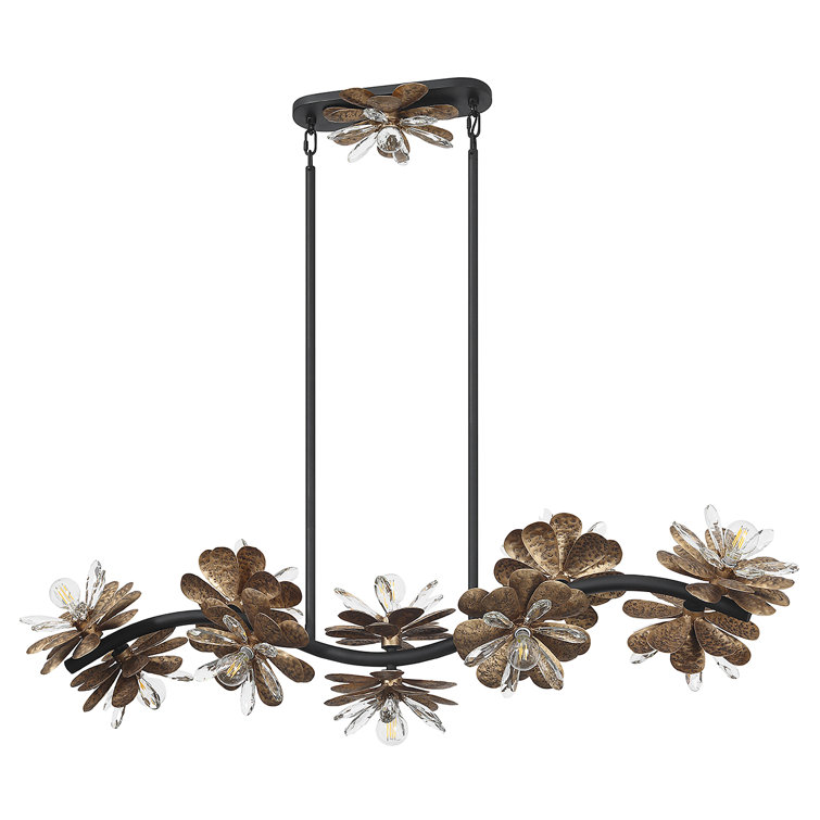 Delphine Black and Gold 10-Light Crystal Linear Chandelier