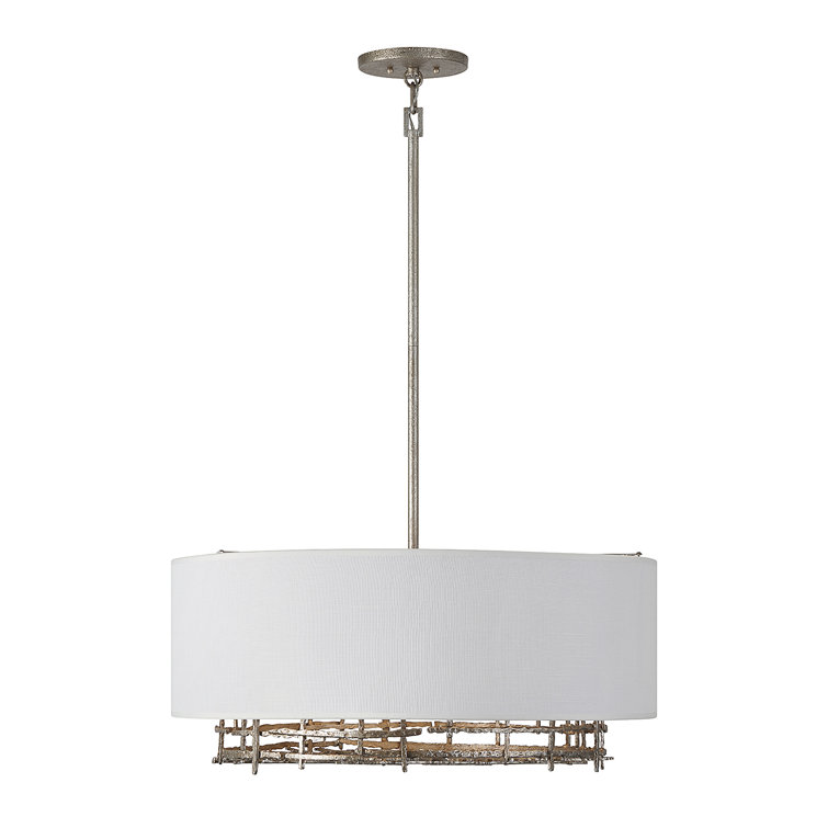 Champagne Luxe 6-Light Pendant with White Linen Drum Shade