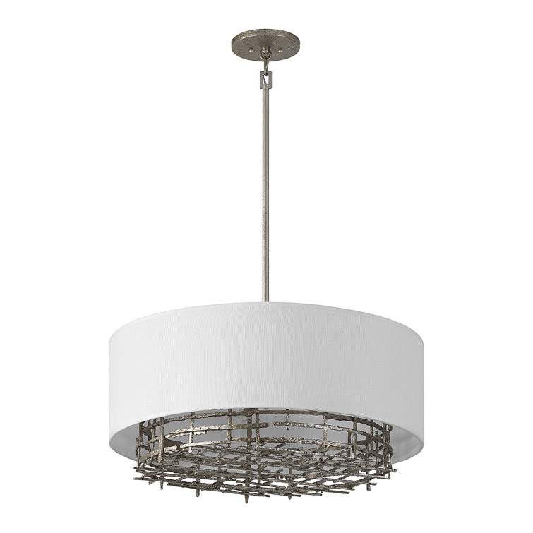 Champagne Luxe 6-Light Pendant with White Linen Drum Shade