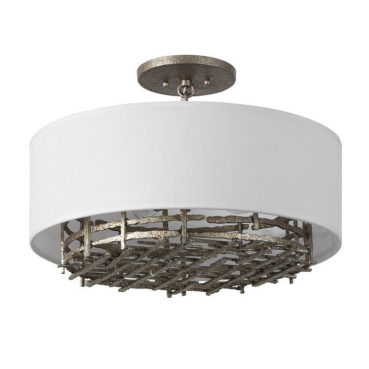 Champagne Luxe 4-Light Convertible Semi-Flush Pendant with White Linen Shade