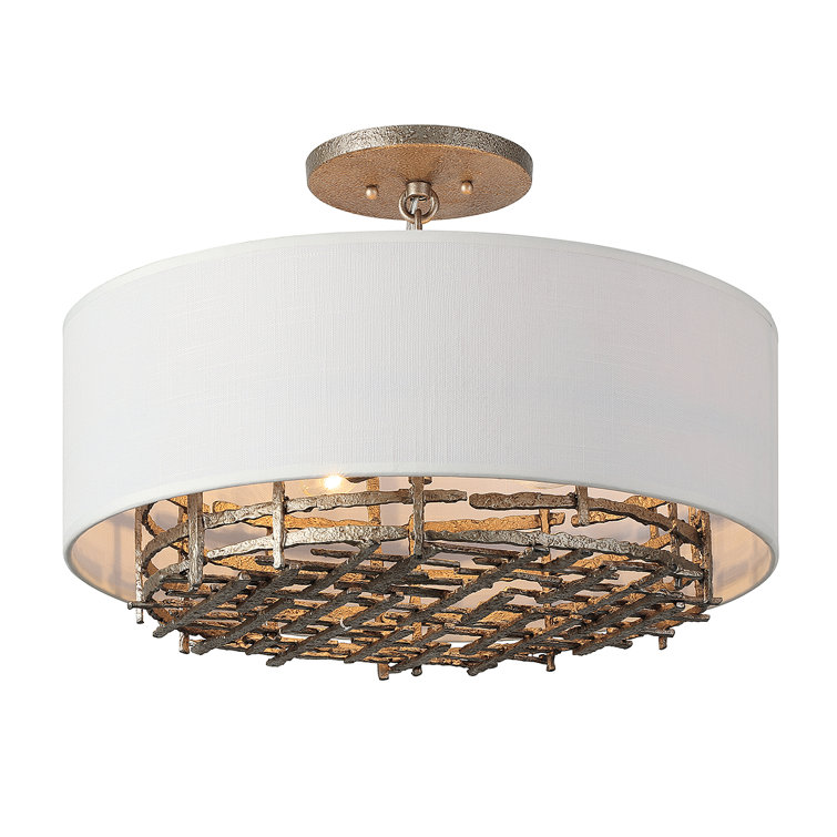 Champagne Luxe 4-Light Convertible Semi-Flush Pendant with White Linen Shade