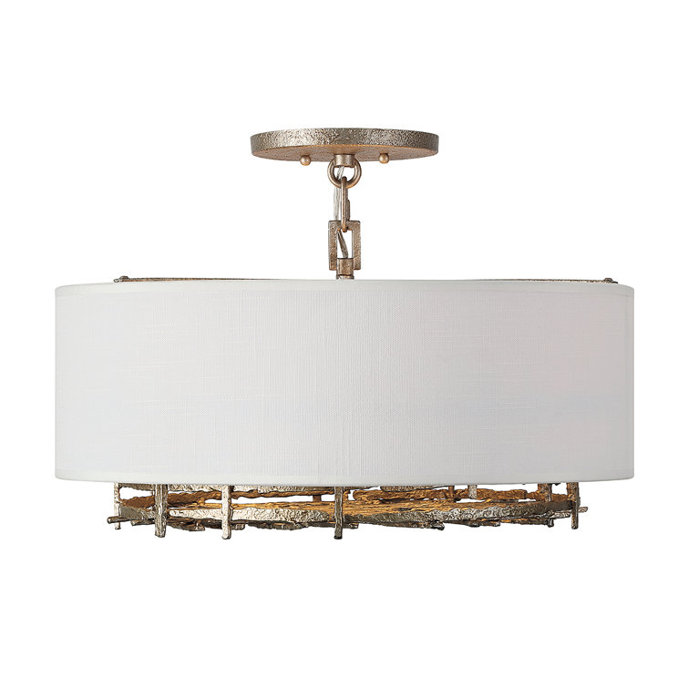 Champagne Luxe 4-Light Convertible Semi-Flush Pendant with White Linen Shade