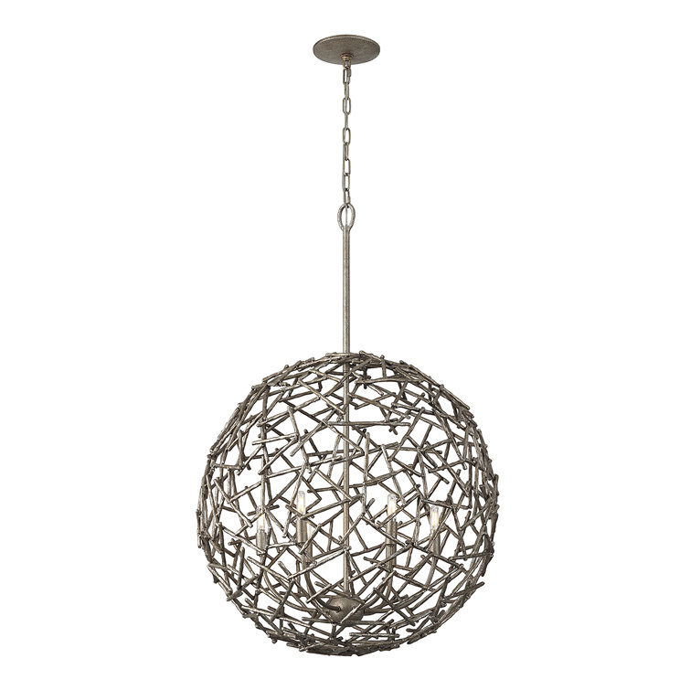 Champagne Luxe 6-Light Globe Pendant with Metal Branch Design