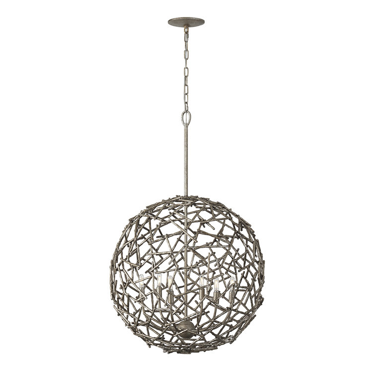Champagne Luxe 6-Light Globe Pendant with Metal Branch Design