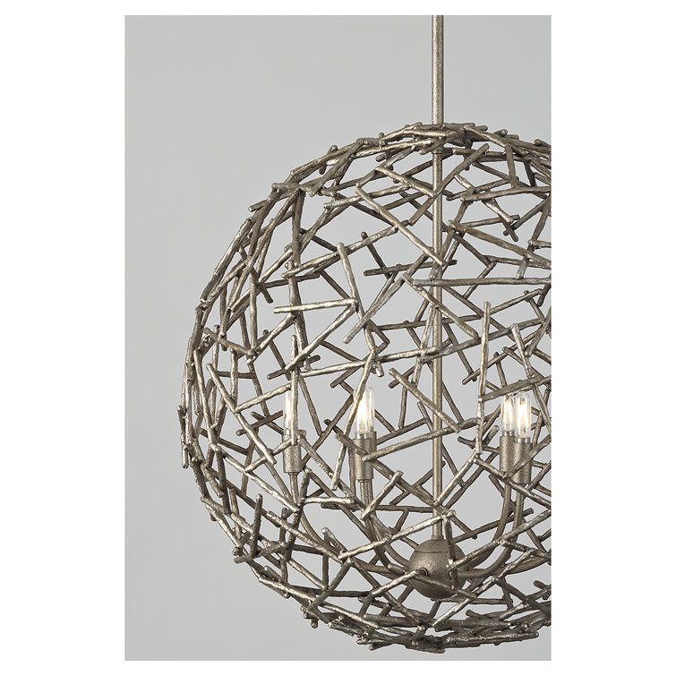 Champagne Luxe 6-Light Globe Pendant with Metal Branch Design