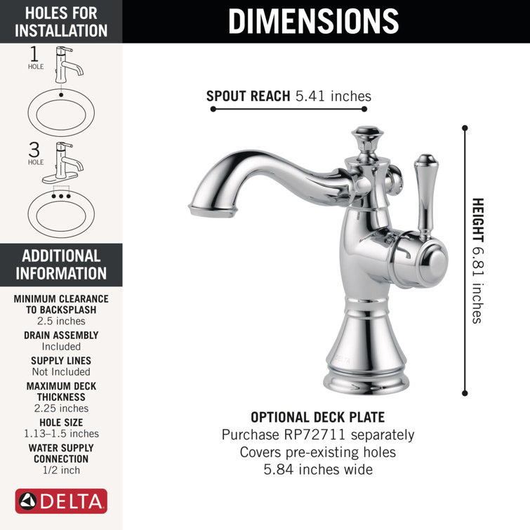 Cassidy Chrome Single Hole Bathroom Faucet with Drain Assembly