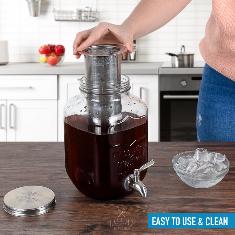 1 Gallon Glass Cold Brew Coffee Maker with Stainless Steel Filter