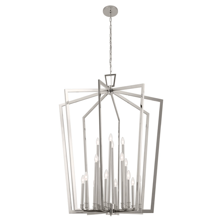 Polished Nickel 16-Light Open Cage Pendant Chandelier