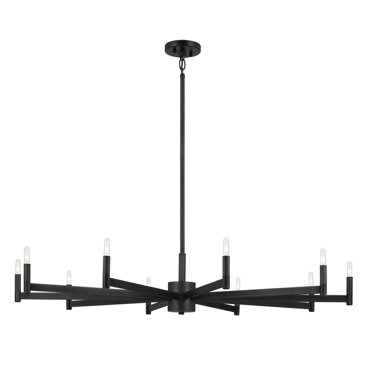 Erzo 48" Black Steel 10-Light Candle Style Chandelier