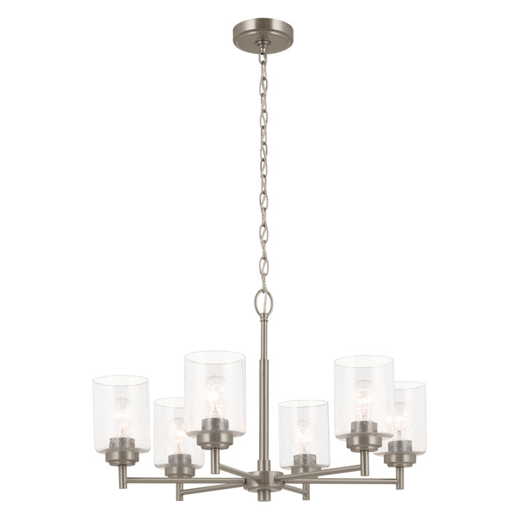 Brushed Nickel 6-Light Chandelier with Clear Seeded Glass Shades