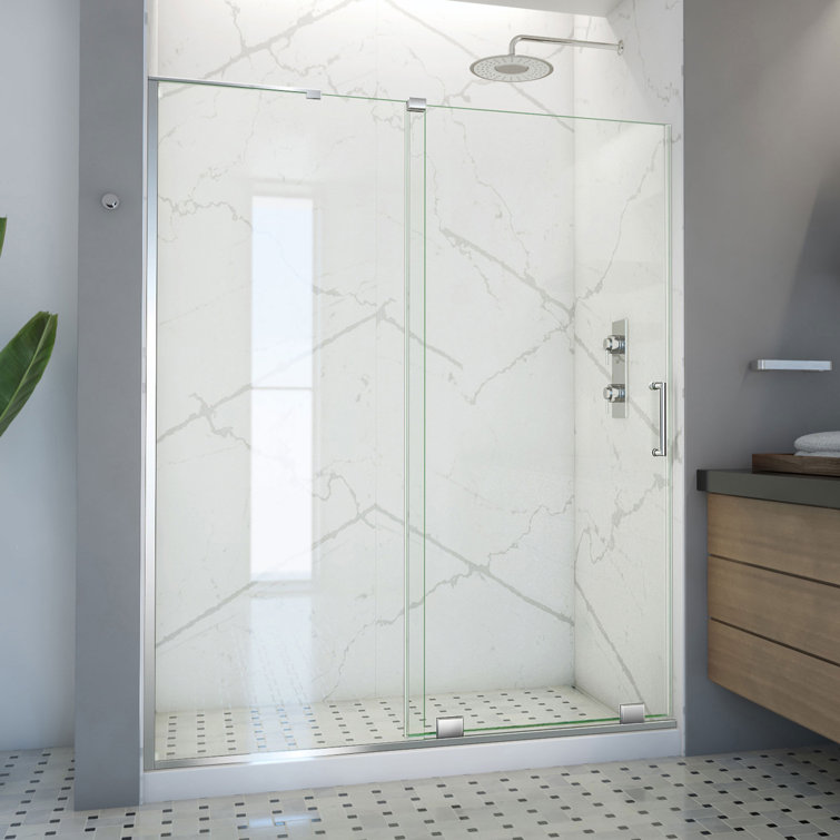 Mirage-X 60" Frameless Clear Glass Sliding Shower Door with Brushed Nickel Hardware