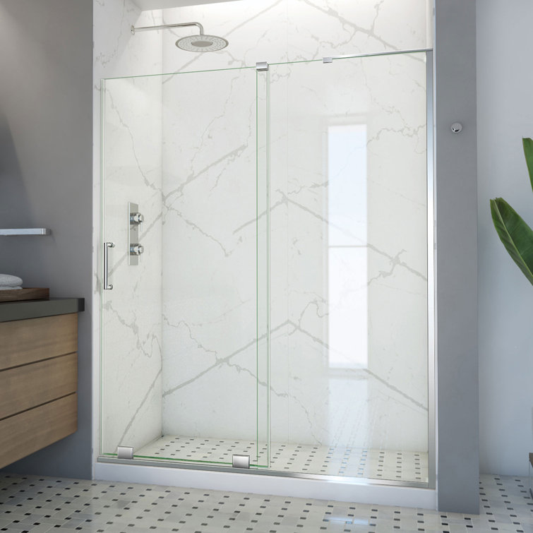 Mirage-X 60" Frameless Clear Glass Sliding Shower Door with Brushed Nickel Hardware