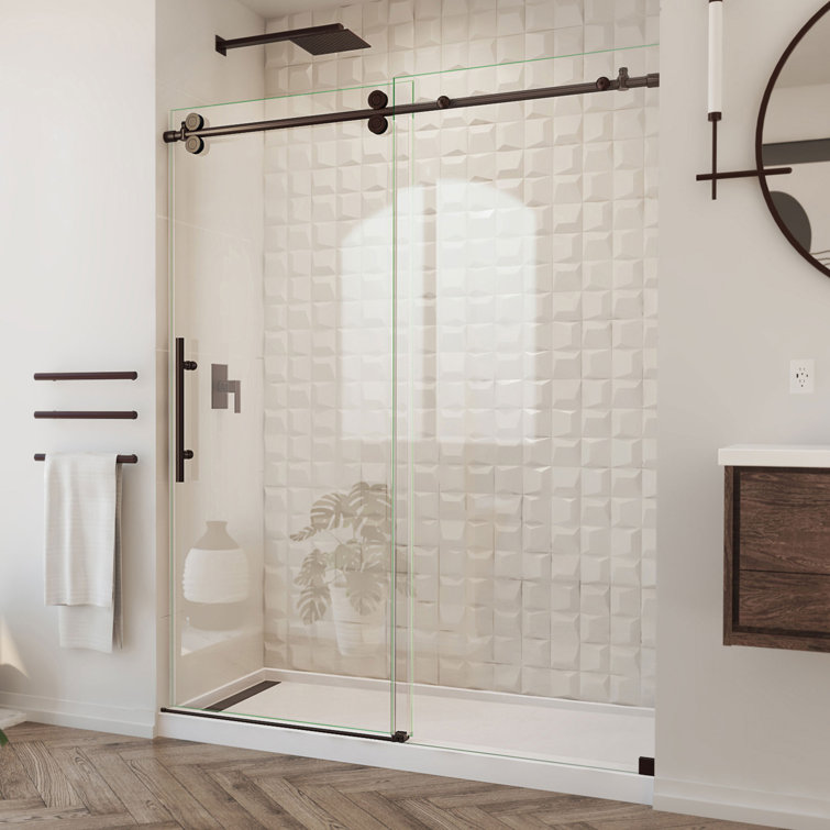 Enigma-XO Frameless Sliding Shower Door with Polished Stainless Steel Hardware