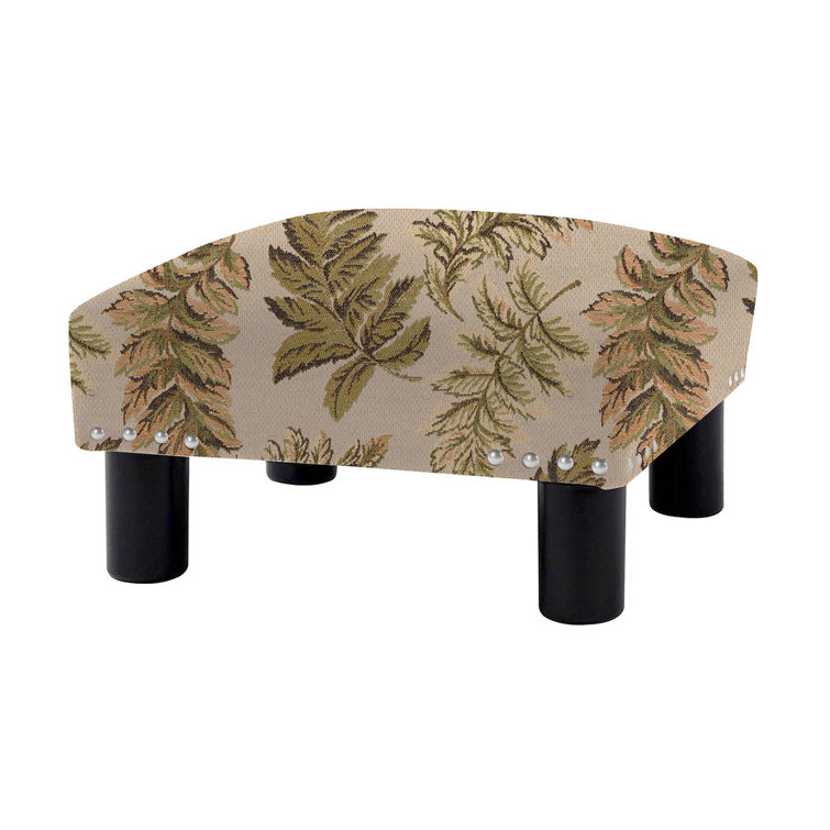 Tan Floral Jacquard Upholstered Square Ottoman with Black Legs
