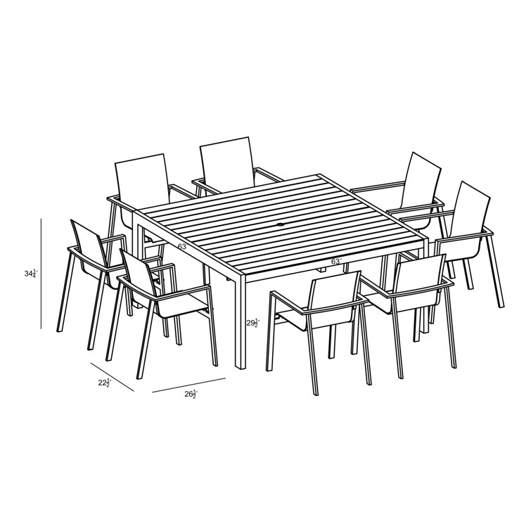 Black Powder Coated Aluminum 8-Person Outdoor Dining Set