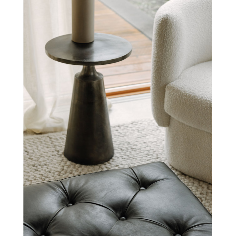 Modern Round Metal Accent Table in Black/Gray Finish
