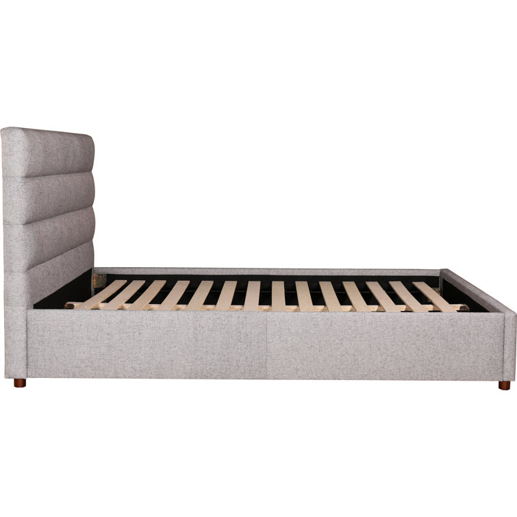 Transitional Gray Velvet Tufted Queen Platform Bed with Pine Frame