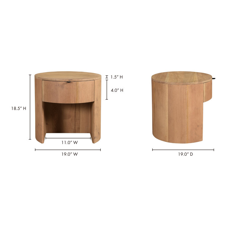 Scandinavian Solid Oak 1-Drawer Round Nightstand with Open Shelf