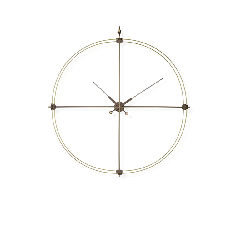 Oversized Brass and Walnut Round Skeleton Wall Clock