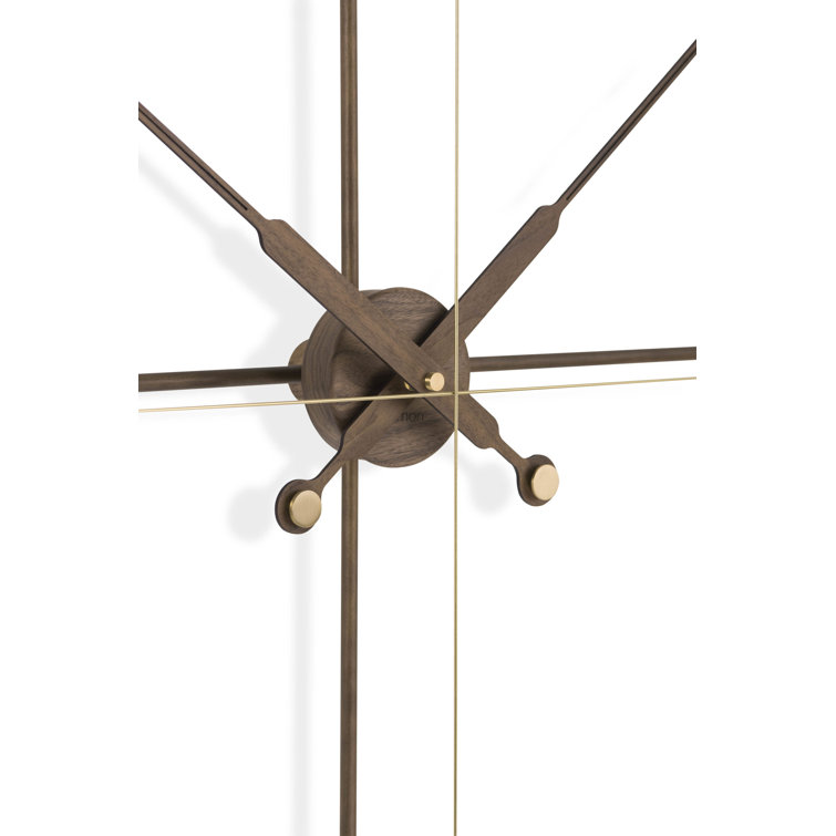 Oversized Brass and Walnut Round Skeleton Wall Clock