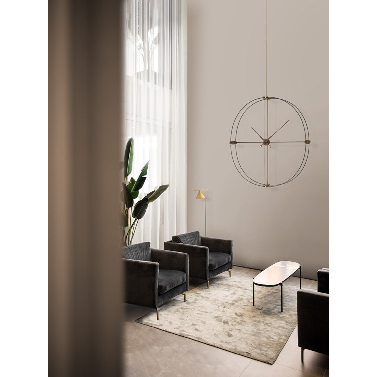 Oversized Brass and Walnut Round Skeleton Wall Clock