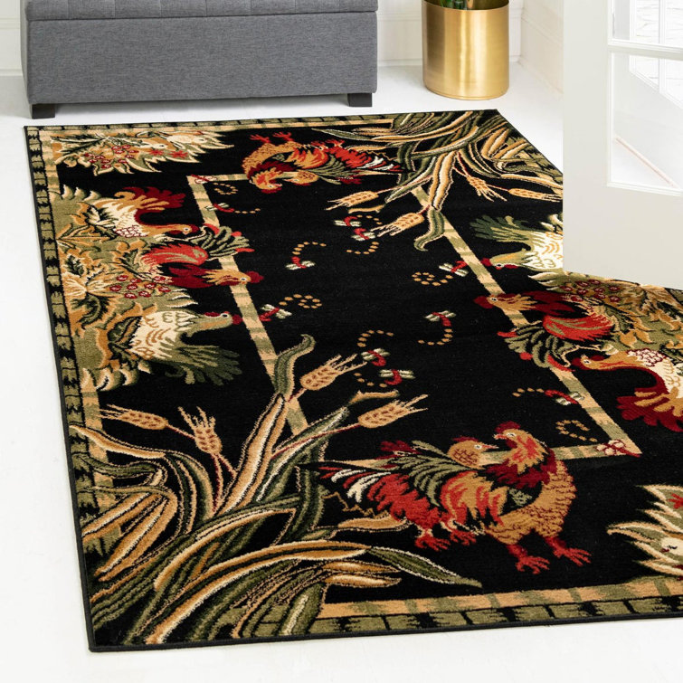 Andersonville Black Floral Synthetic Rectangle Rug