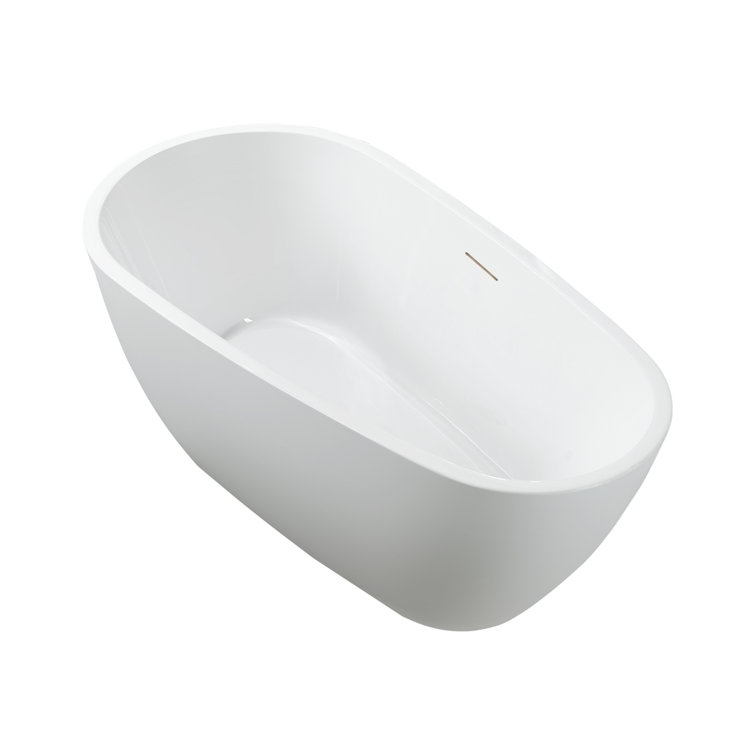 White Acrylic Freestanding Soaking Bathtub with Integrated Overflow