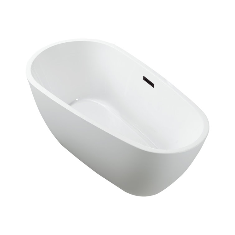 White Acrylic Freestanding Soaking Bathtub with Overflow Drain