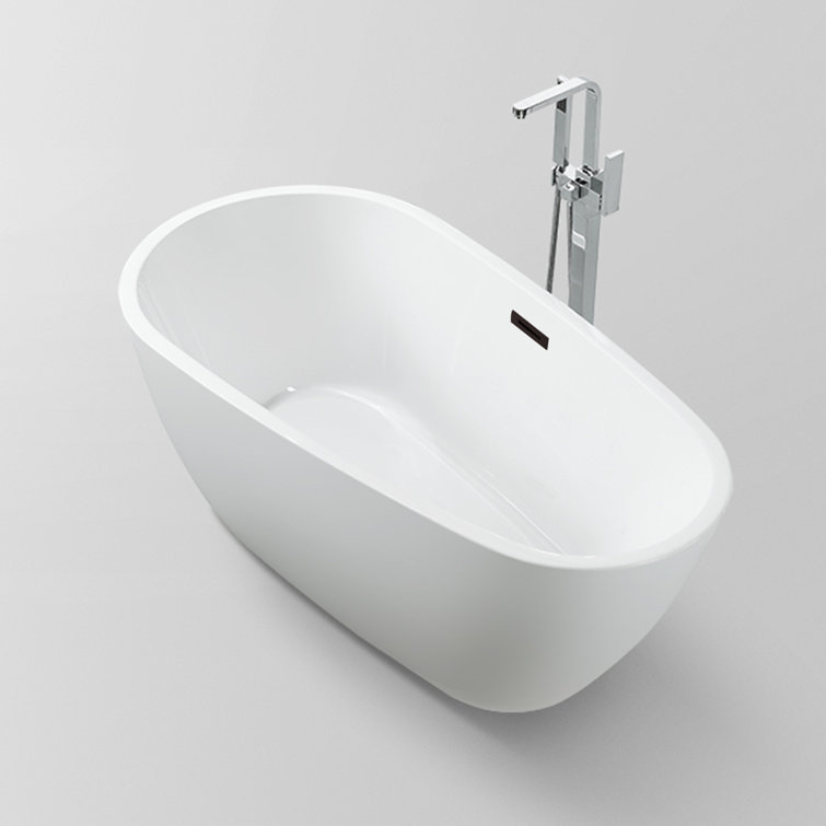 White Acrylic Freestanding Soaking Bathtub with Overflow Drain