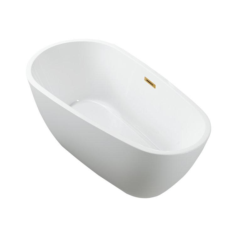 White and Titanium Gold Acrylic Freestanding Soaking Bathtub