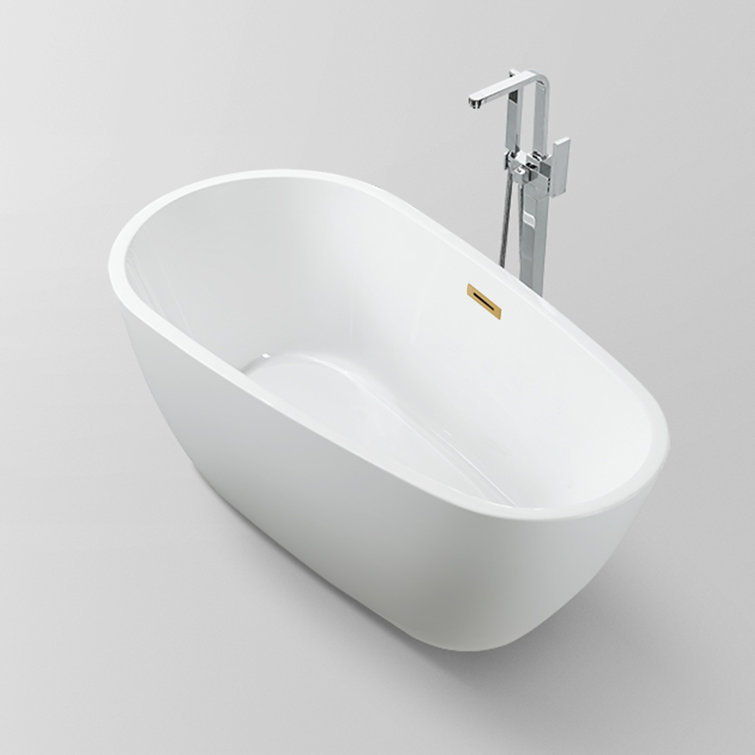 White and Titanium Gold Acrylic Freestanding Soaking Bathtub