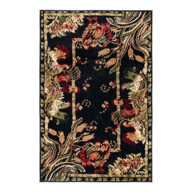 Andersonville Black Floral Synthetic Rectangle Rug
