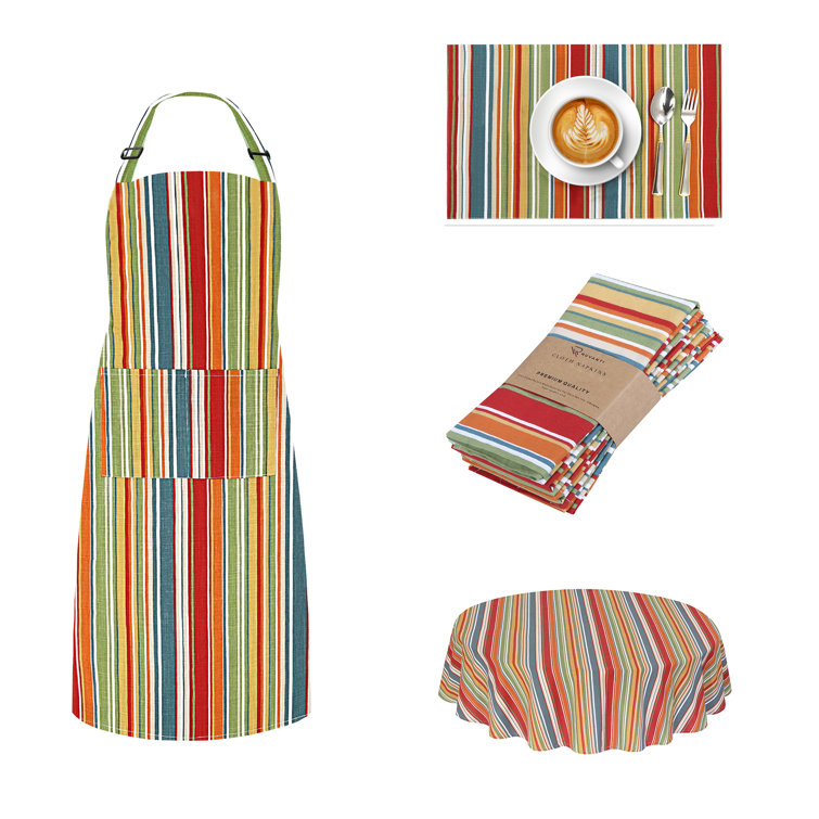 Colorful Multi-Stripe Cotton Square Napkins Set of 12