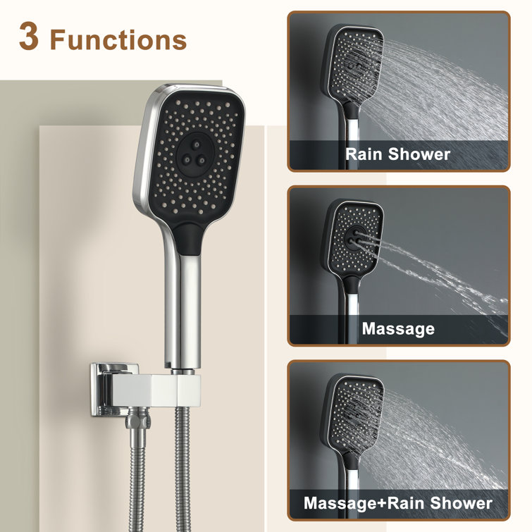 Chrome Dual-Function Wall Mounted Rainfall Shower System with Body Jets