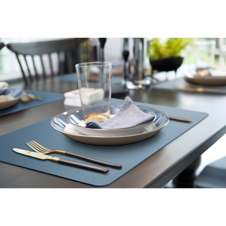 Solid Blue Faux Leather Rectangle Placemats, Set of 6