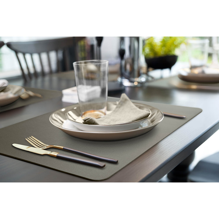 Solid Dark Gray Faux Leather Rectangle Placemats, Set of 6