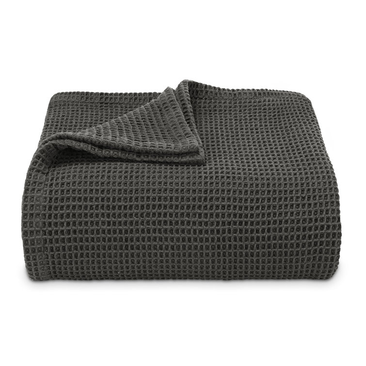 King Charcoal Cotton Waffleweave Knitted Blanket