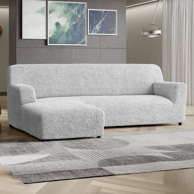 Light Gray Stretchy Microfiber Slipcover for Left Chaise Sectional Sofa