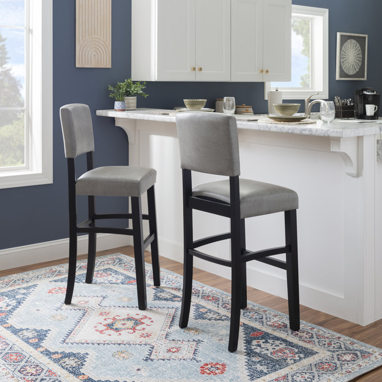 Elegant Dove Gray Faux Leather Upholstered Bar Stool with Black Wood Frame