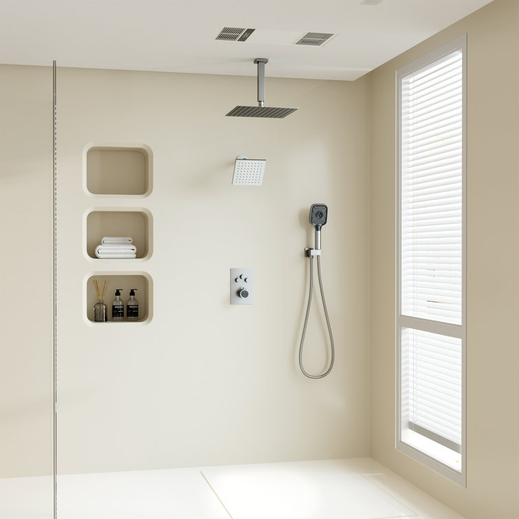 Brushed Nickel 12-Inch Dual Square Ceiling Mounted Shower System