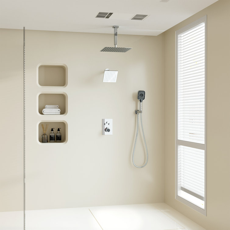 Chrome 12-Inch Dual Shower Head Thermostatic System with Handheld