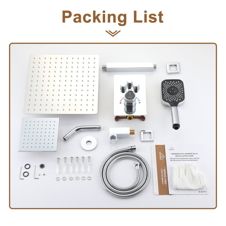 Chrome 12-Inch Dual Shower Head Thermostatic System with Handheld