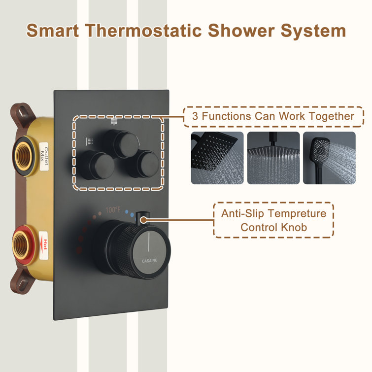 Matte Black Large Square Dual Ceiling Mounted Shower System