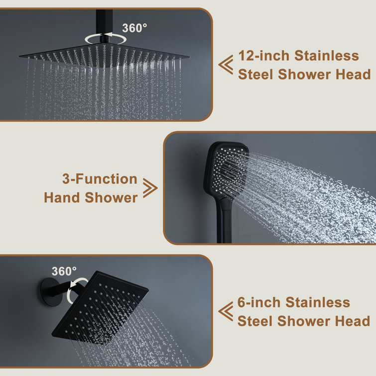Matte Black Large Square Dual Ceiling Mounted Shower System