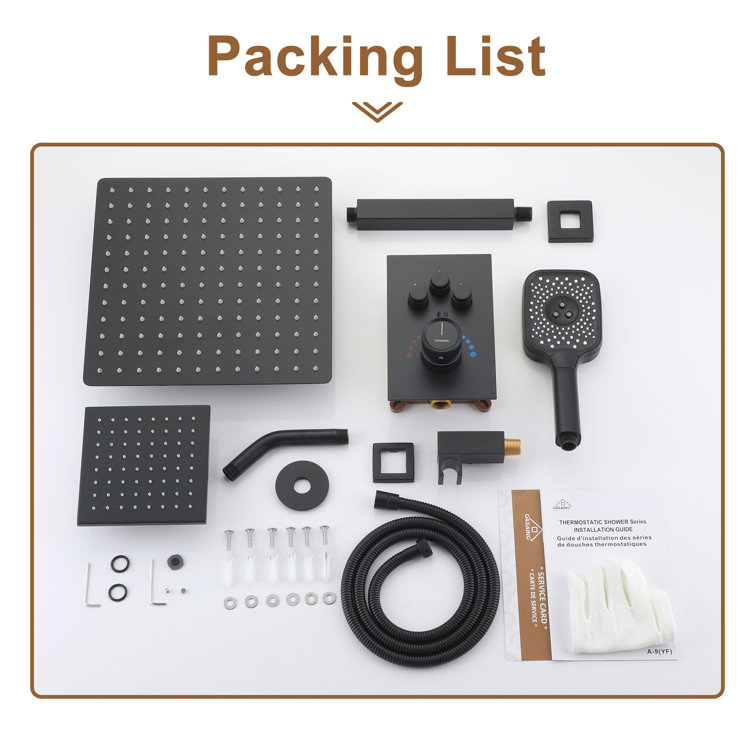 Matte Black Large Square Dual Ceiling Mounted Shower System
