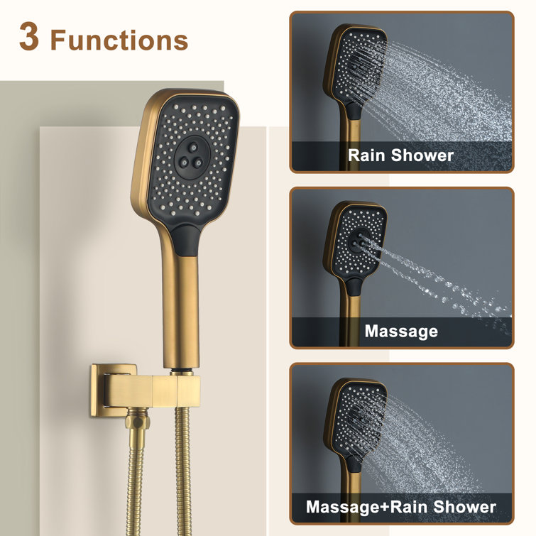 Brushed Gold Wall Mounted Multi-Head Shower System with Body Jets