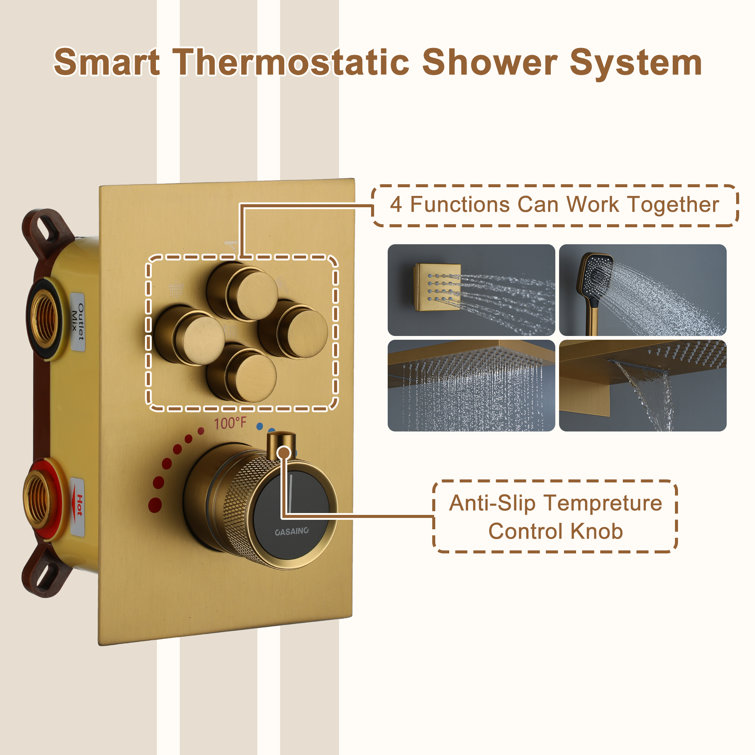 Brushed Gold Wall Mounted Multi-Head Shower System with Body Jets