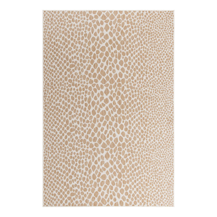 Beige and Ivory Synthetic Flat Woven Outdoor Rug, 8' x 10'